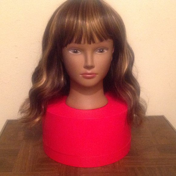 Medium Length Brown with Highlights Synthetic Wig - Picture 1 of 9
